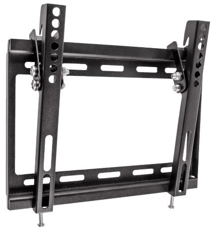A black, adjustable wall mount bracket designed for flat-screen TVs or monitors—featuring multiple holes and slots for versatile mounting and tilt adjustment—ideal for any TN handyman in Davidson & Williamson County.